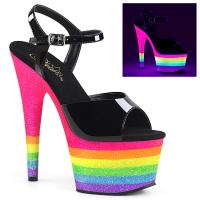ADORE-709UVRB Pleaser High-Heels Sandaletten uv reaktiv neon Regenbogen Glitter