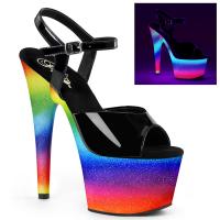 ADORE-709WR Pleaser High-Heels Sandaletten schwarz Lack Regenbogen UV-Glitter