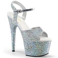 ADORE-710LG Pleaser High-Heels Plateausandaletten silber holografischer Glitter