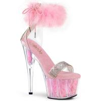 ADORE-727F Pleaser vegan high heels platform ankle cuff sandal rhinestone baby pink marabou fur