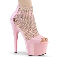 ADORE-765RM Pleaser High Heels Damen Plateausandaletten Strass Gewebenetz babypink Lack