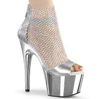 ADORE-765RM Pleaser mesh rhinestone shootie high heels sandal silver metallic matte chrome