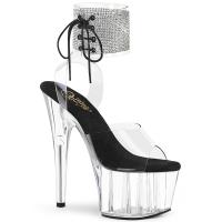 ADORE-791-2RS Pleaser high heels platform ankle cuff sandal rhinestones clear black