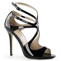 Sale AMUSE-15 Pleaser High-Heels Cutout Sandaletten schwarz Lack geschwungene Riemchen 45