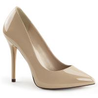 AMUSE-20 Pleaser High-Heels Stilettoabsatz Pumps creme Lack mit versteckten Plateau