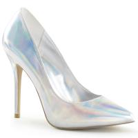 AMUSE-20 Pleaser High-Heels Pumps mit versteckten Plateau silber Hologramm