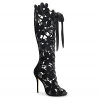 AMUSE-2020 Fabulicious Peep-Toe High-Heels Stiefel schwarz florale Samtausschnitte