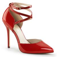 AMUSE-25 Pleaser High-Heels Riemchenpumps vorn spitz zulaufend rot Lack