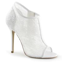 Sale AMUSE-56 Pleaser High-Heels Peep Toe Bootie Stiefeletten elfenbein Spitzengewebe 39