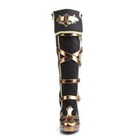 ARENA-2012 Funtasma Damen High Heels Karneval Stiefel schwarz Mikrofaser gold Lederlook