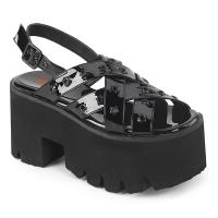 ASHES-12 DemoniaCult vegan cut out platform slingback strappy sandal black patent