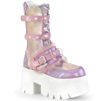 Sale ASHES-120 DemoniaCult cut-out platform mid-calf boot heart stud lavender baby pink holo 39