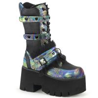 Auktion ASHES-120 DemoniaCult Damen Plateaustiefel Herznieten schwarz grün Multi Lederlook 39