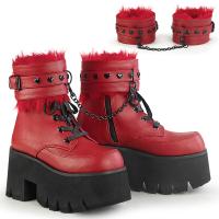 ASHES-57 DemoniaCult vegan cut out removable ankle cuffs boot d-ring chain red matte