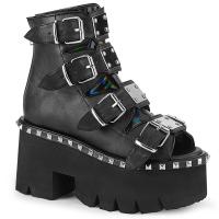 ASHES-70 DemoniaCult Bootie-Sandaletten schwarz Lederoptik mit Nieten Schnallen Hologramm