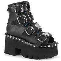 ASHES-70 DemoniaCult Bootie-Sandaletten schwarz mit Nieten Schnallen Hologramm 39