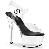 ASPIRE-608 Pleaser high heels platform ankle strap sandal clear black vegan insole