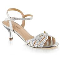 AUDREY-03 Fabulicious Damen Sandaletten Kitten Absatz silber schimmernder Stoff