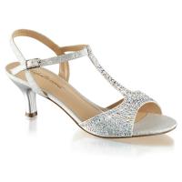 AUDREY-05 Fabulicious elegante Damen Sandaletten T-Riemen silber schimmernder Stoff