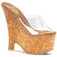 Sale BEAU-601 Pleaser elegant high heels platform wedge slide clear brown cork pvc 37