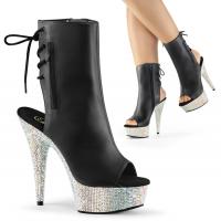 BEJEWELED-1018DM-6 Pleaser open toe heel ankle boot black matte silver multi rhinestones