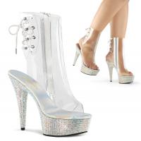 BEJEWELED-1018DM-6 Pleaser Damen Strass High-Heels Plateau Stiefeletten transparent