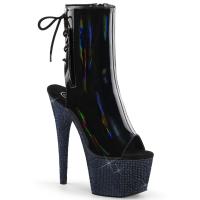 BEJEWELED-1018DM-7 Pleaser Strass High-Heels Plateau Stiefeletten Mitternachtsschwarz Holo