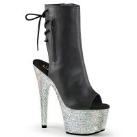 BEJEWELED-1018DM-7 Pleaser Pleaser open toe heel ankle boot black matte silver multi rhinestones