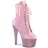 BEJEWELED-1020-7 Pleaser lady ankle boot high heels baby pink holo patent rhinestones