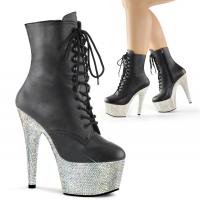 BEJEWELED-1020-7 Pleaser lady ankle boot high heels black matte silver rhinestones