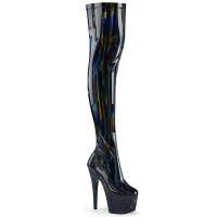 BEJEWELED-3000-7 Pleaser thigh high heels platform boot rhinestones black holo patent