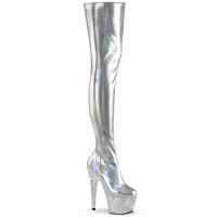 BEJEWELED-3000-7 Pleaser thigh high heels platform boot rhinestones silver holo patent