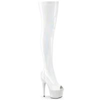 BEJEWELED-3011-7 Pleaser peep toe thigh high heels platform boot rhinestones whtie holo patent