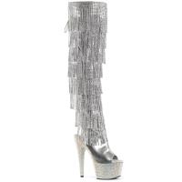 BEJEWELED-3019RSF-7 Pleaser Damen High Heels Stiefel silber Metallic Strass Fransen Lederlook