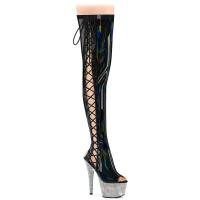 BEJEWELED-3052HG-7 Pleaser Plateauoverkneestiefel AB Strass schwarz Holo Lack