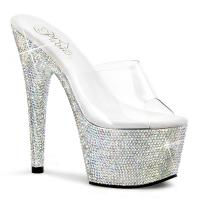 BEJEWELED-701DM Pleaser Damen silber Multi Strass High-Heels Plateau Pantoletten klar