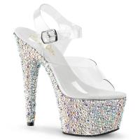 BEJEWELED-708MS Pleaser Damen High Heels Plateausandaletten klar silber Multi Strass