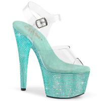 BEJEWELED-708RRS Pleaser high heels platform ankle strap sandal aqua resin rhinestones