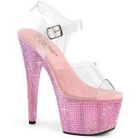 BEJEWELED-708RRS Pleaser high heels platform ankle strap sandal baby pink resin rhinestones