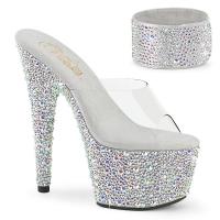 BEJEWELED-712MS Pleaser Damen Plateaupantoletten klar silber AB Strass Manschette