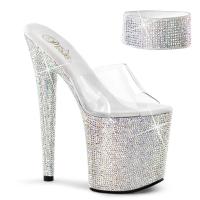 BEJEWELED-812RS Pleaser silber Multi Strass Plateau Pantoletten klar Knöchelmanschette