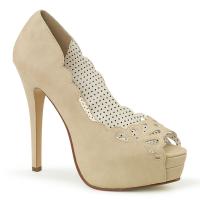BELLA-30 Pin Up Couture elegante Damen Plateau Pumps Cut Outs hellbraun Lederoptik