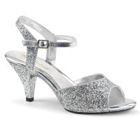 BELLE-309G elegante Fabulicious Damen Sandaletten silber Glitter mit Lederinnensohle