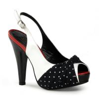 BETTIE-09 Pin Up Couture Plateau Slingpumps High-Heels weiß lack schwarz Textil weiße Punkte
