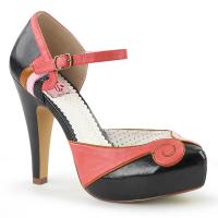 BETTIE-17 Pin Up Couture Damen Riemchen Plateaupumps Wirbel Design Koralle schwarz Matt
