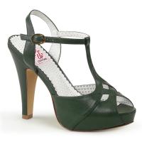 BETTIE-23 Pin Up Couture Plateau T-Riemchen High-Heels Sandalette dunkelgrün Lederoptik Cutouts