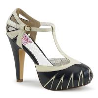 BETTIE-25 Pin Up Couture T-Riemchen High-Heels Cutoutpumps schwarz-creme
