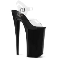 BEYOND-008 Pleaser skyscraper high heels ankle strap sandal clear black