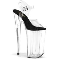 BEYOND-008 Pleaser High-Heels Skyscraper Riemen Sandaletten transparent schwarz Innensohle