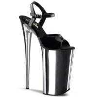 BEYOND-009 Pleaser skyscraper high heels platform sandal black patent silver chrome